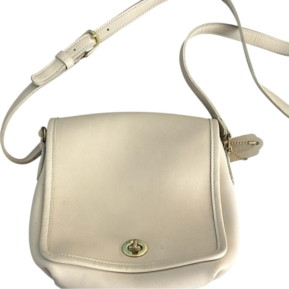 VTG Coach Leather Companion Flap Bag Ivory Y2K Late 90s Coach Flaws  L9 N-9076